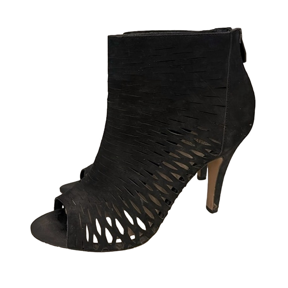Vince Camuto Black Leather Suede Open Toe Booties Size 9.5